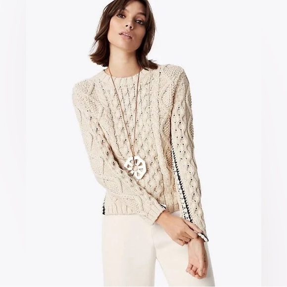 Tory Burch Sweaters - Tory Burch Isabel Black and Ivory Cable Knit Sweater, Size L